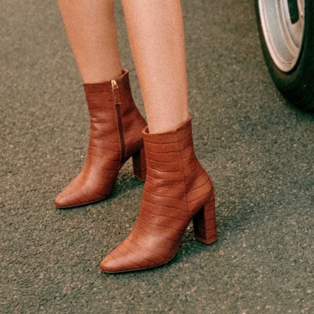 Sézane High Adèle Boots Caramel Croco size 39